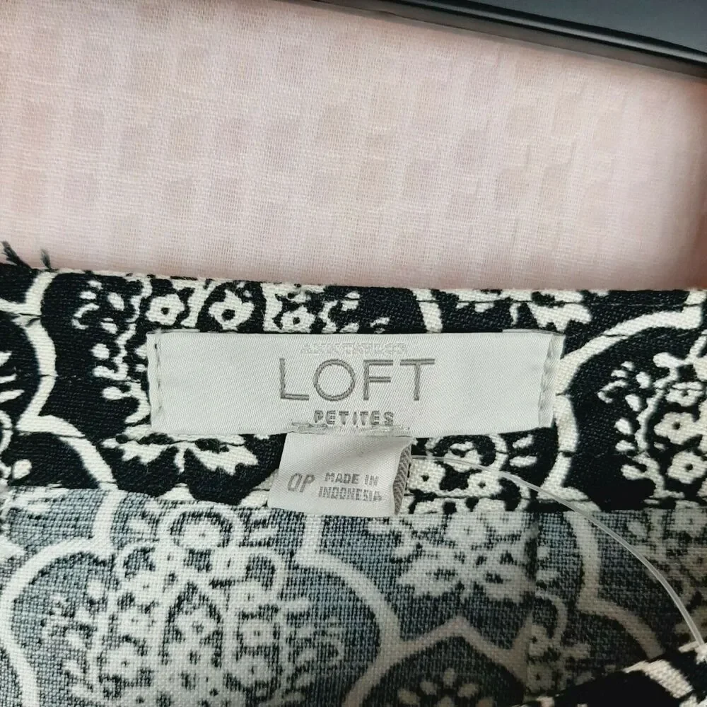 NEW Loft Ann Taylor Petites Linen Blend Skirt Zip Unlined Black and Ivory Sz 0P